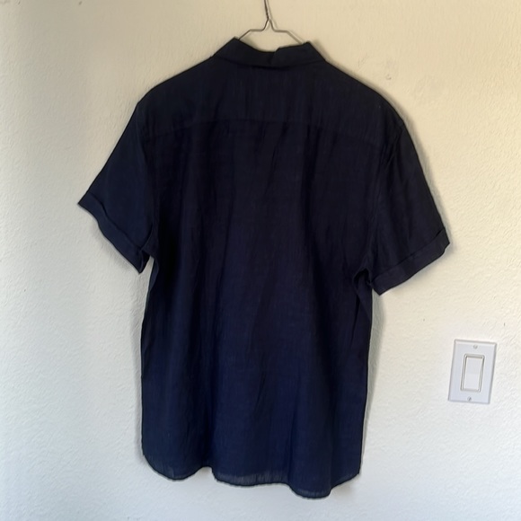 Perry Ellis Button Down Short Sleeve, Men’s Size Medium, Navy Blue, NWT, Linen - Picture 6 of 8